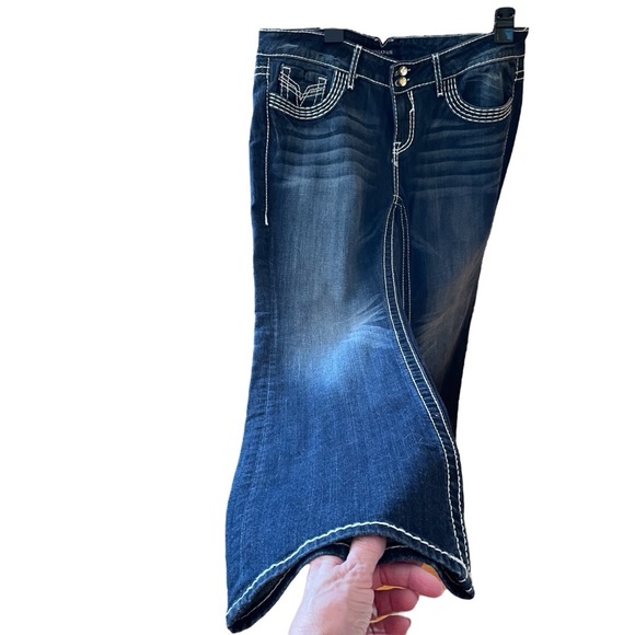 Vigoss Women's Blue Jeans-Size 18/33 White Stitching-Chelsea Slim Boot-Bling - Picture 3 of 16